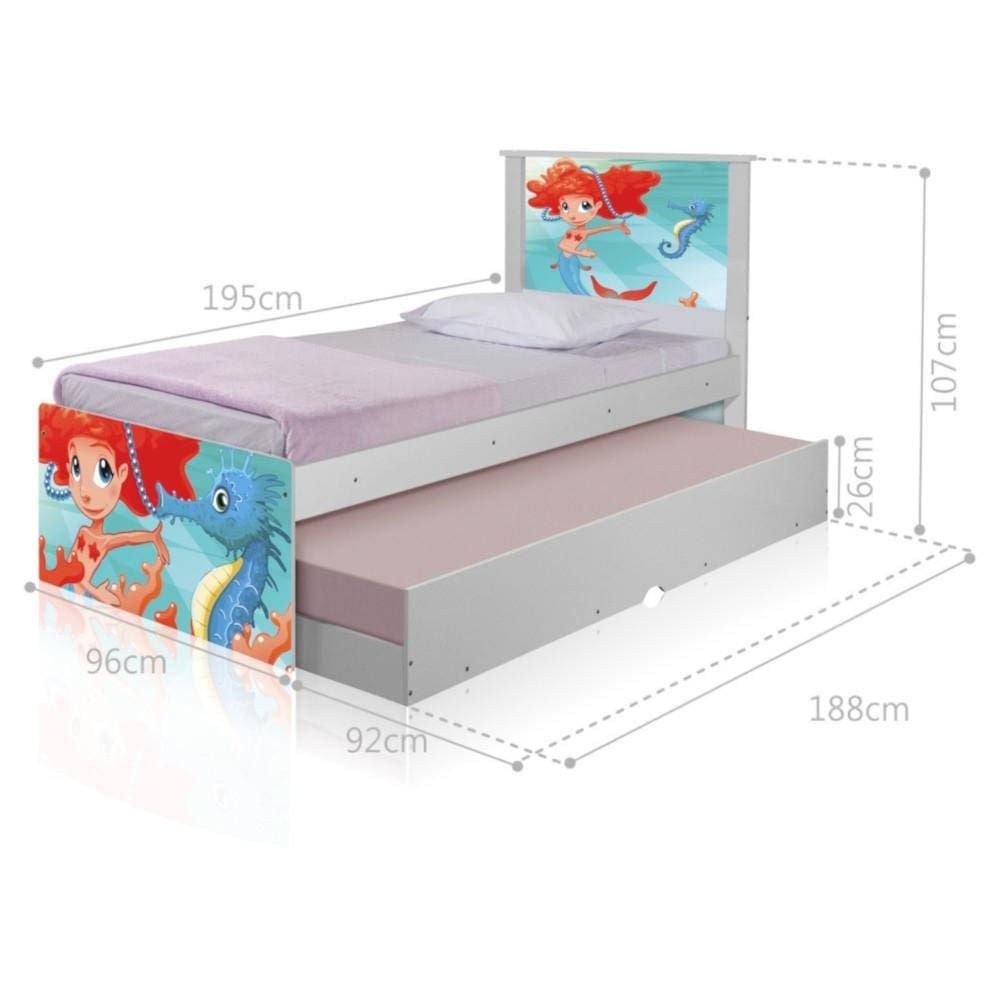 Bicama Juvenil Adesivada Sereia Ruiva