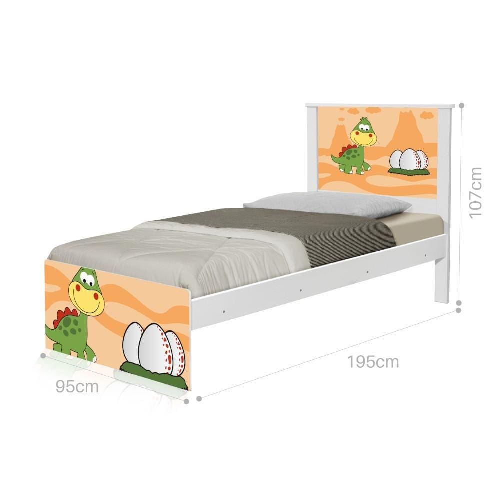 Cama Solteiro Adesivada Dinossauro Baby com Colchão