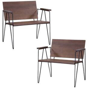 Kit 2 Poltronas Decorativas Base Aço Preto I04 Madeira Taeda Castanho Dmobiliario