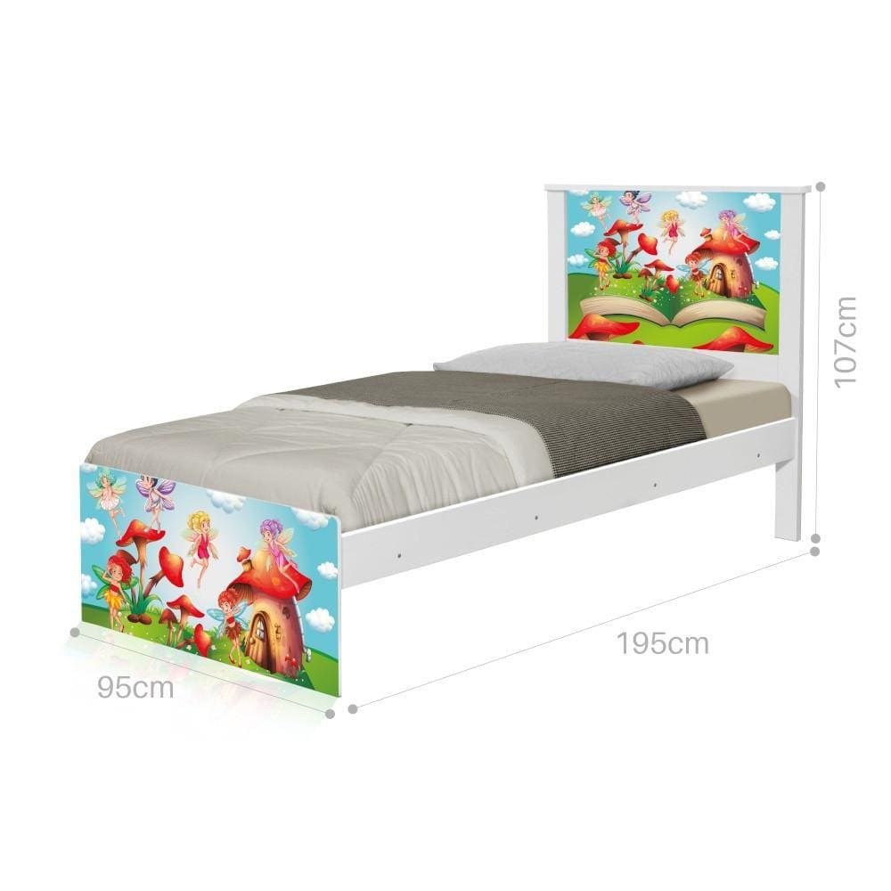 Cama Solteiro Adesivada Mundo das Fadinhas com Colchão