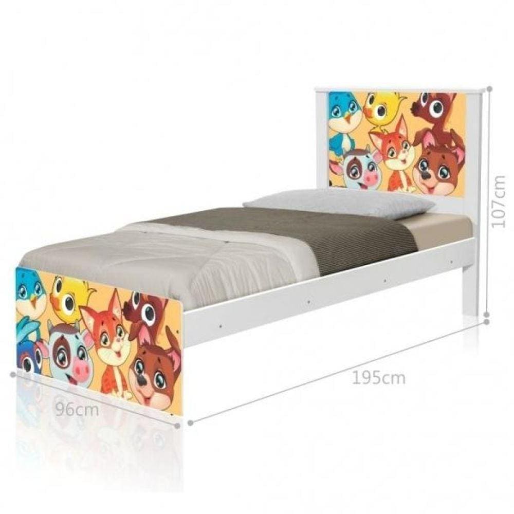 Cama Solteiro Adesivada Animais