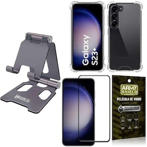 Kit Suporte Mesa Hrebos 360 + Capinha Antishock + Película Vidro 3D Armyshield