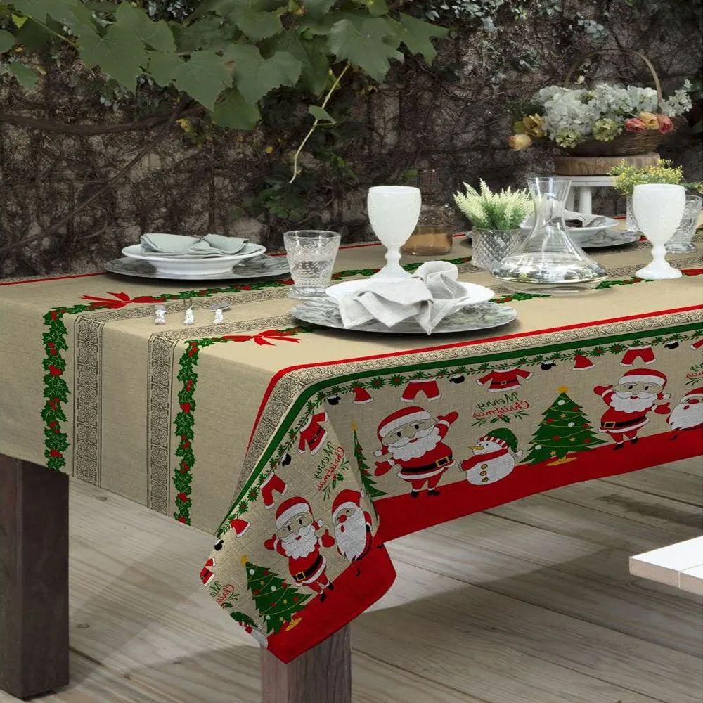 Toalha de Mesa Rústica Raner Natal 1,40x1,40 Merry Christmas