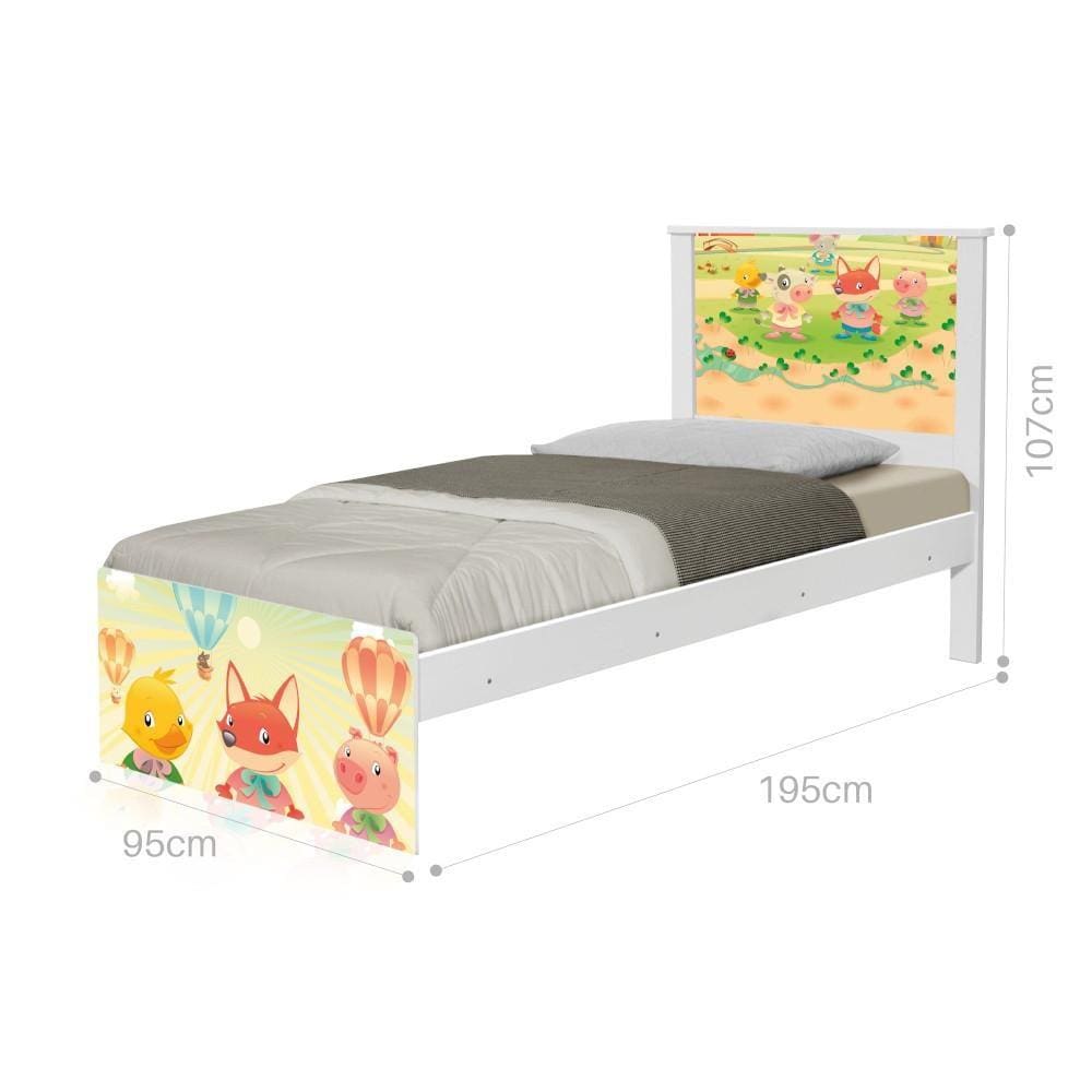 Cama Solteiro Adesivada Fazendinha Animais com Colchão