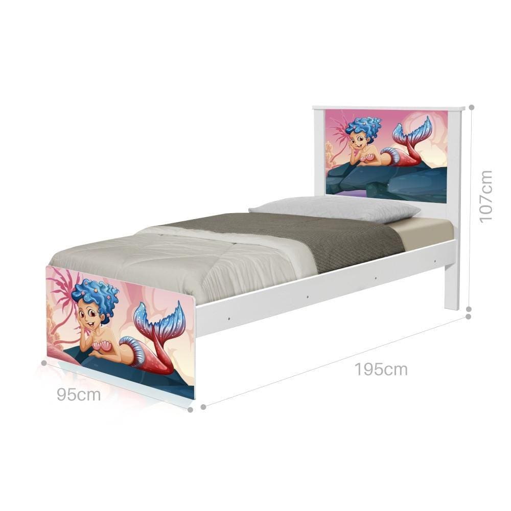Cama Solteiro Adesivada Sereia nas Pedras com Colchão