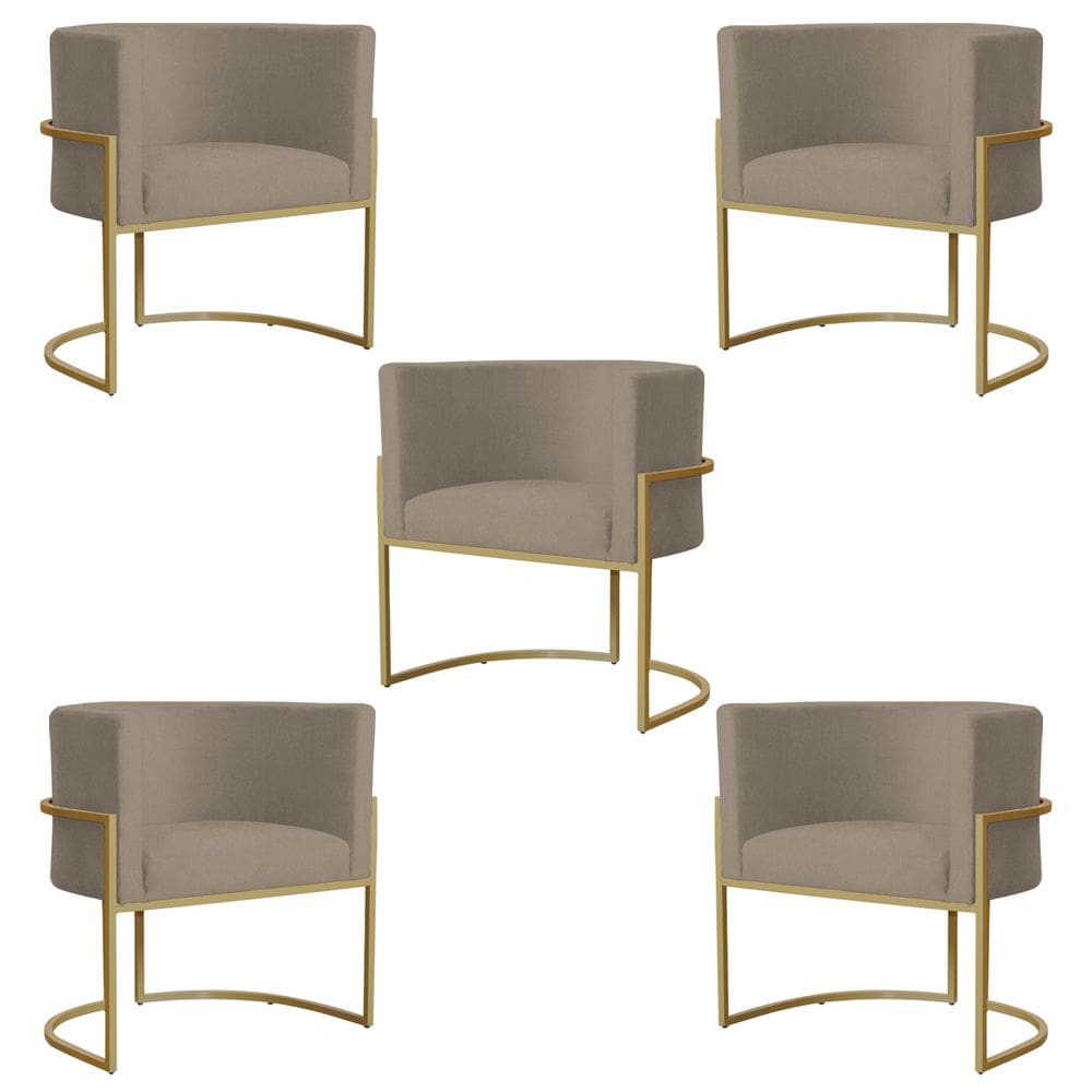 Kit 5 Poltronas Decorativa Sala de Estar Luana Base Gold Suede Cappuccino - Montanaris Decor