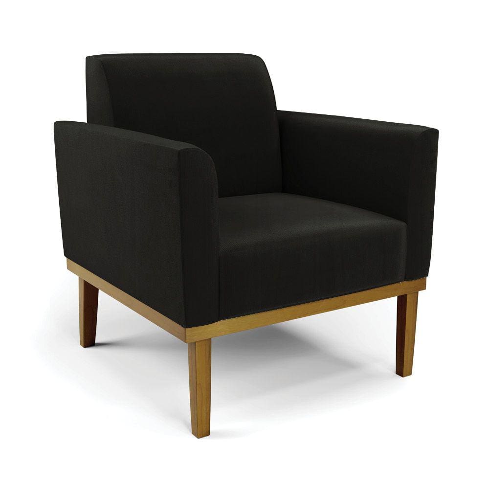 Poltrona Base de Madeira Fixa Castanho Marisa Suede Preto - D`Rossi