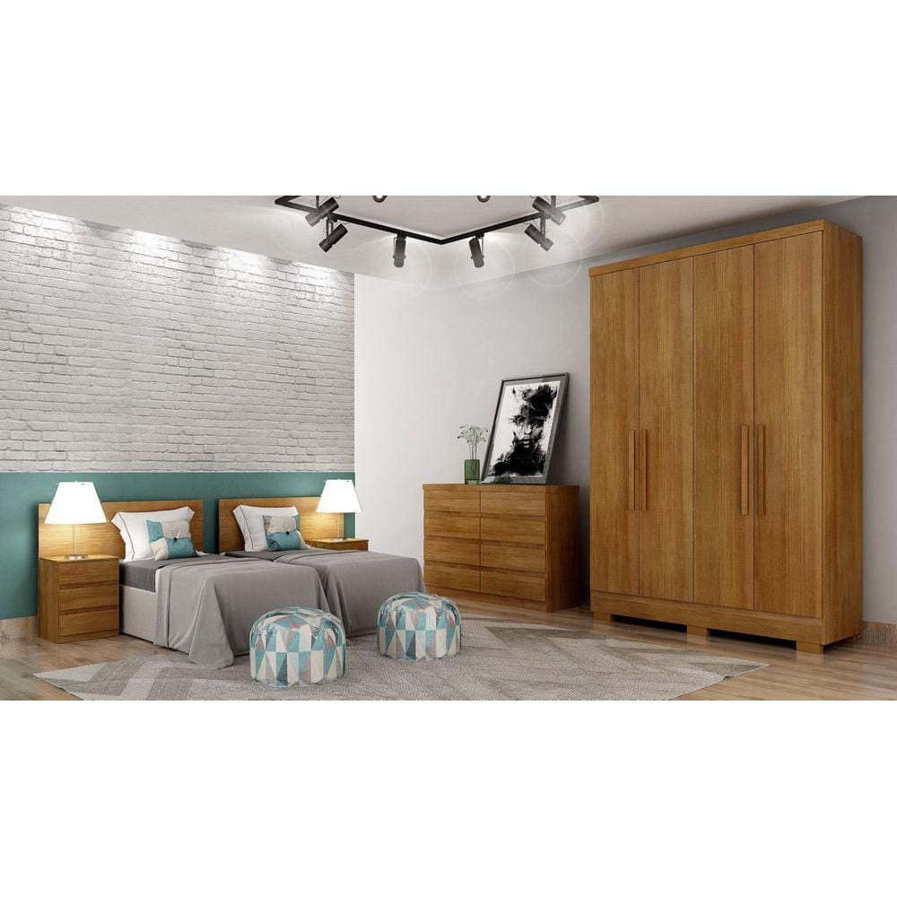 Guarda Roupa Solteiro com Pés 4 Portas 2 Gavetas - Milly-Cumaru - Móveis Novo Horizonte
