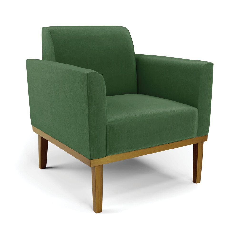 Poltrona Base de Madeira Fixa Castanho Marisa Suede Verde - D`Rossi