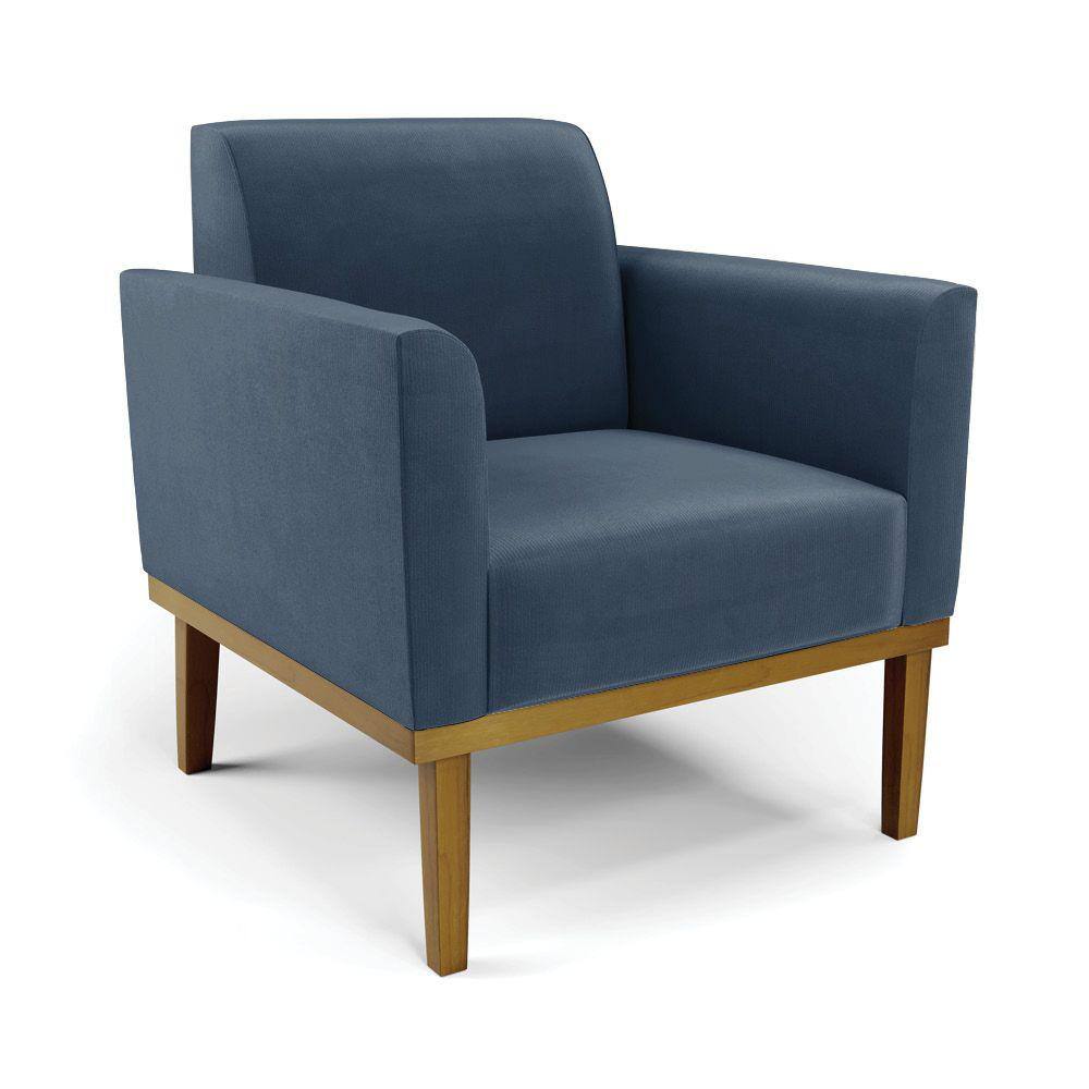 Poltrona Base de Madeira Fixa Castanho Marisa Suede Azul Marinho - D`Rossi