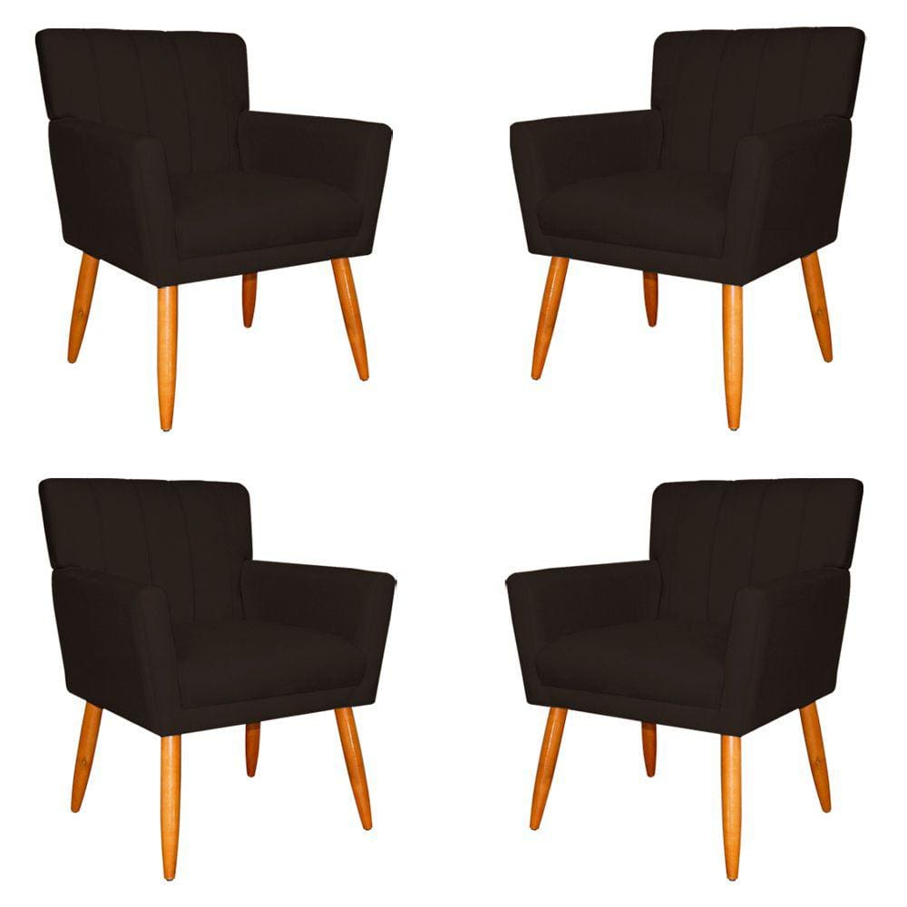 Kit 4 Poltronas Decorativa para Sala de Estar Cecília Suede Marrom - Montanaris Decor