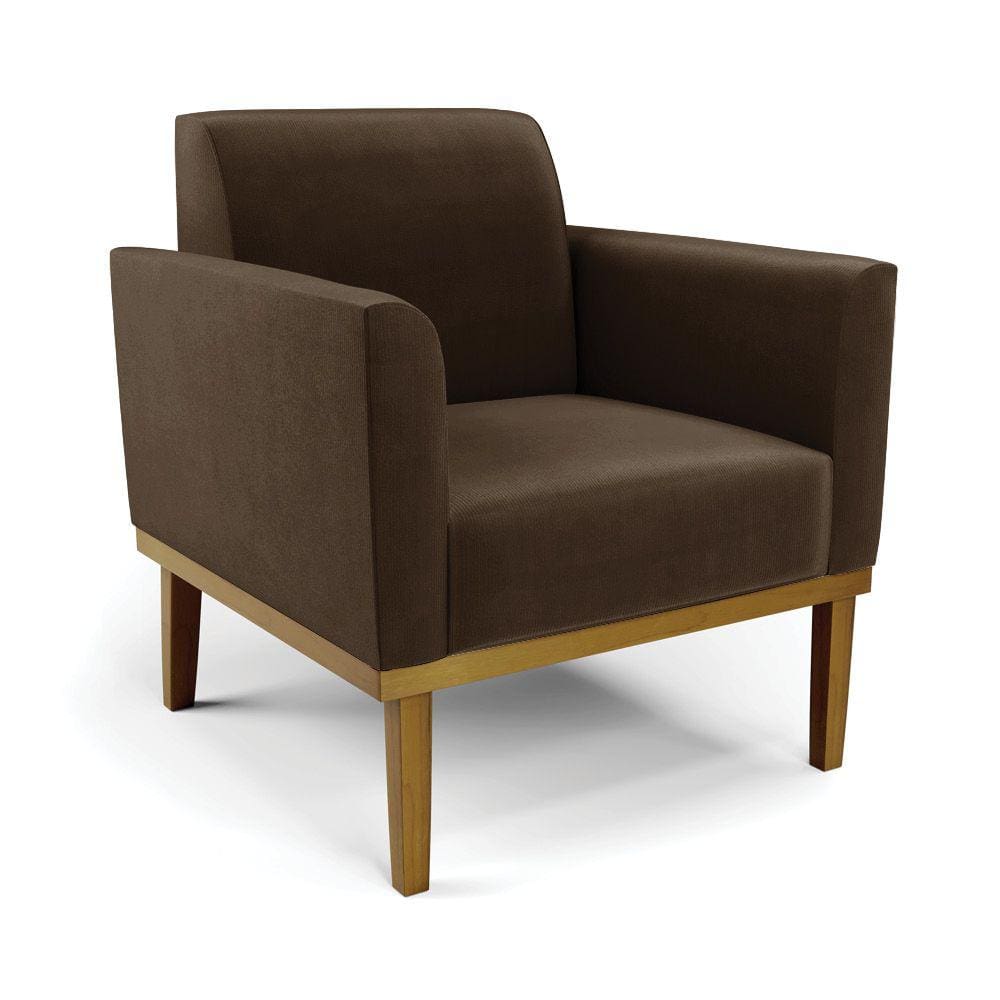 Poltrona Base de Madeira Fixa Castanho Marisa Suede Marrom - D`Rossi
