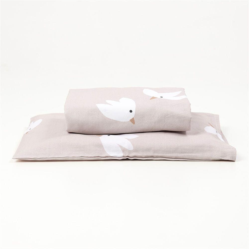 Lençol de Mini Berço com Elástico e Fronha Pássaros - Rosa