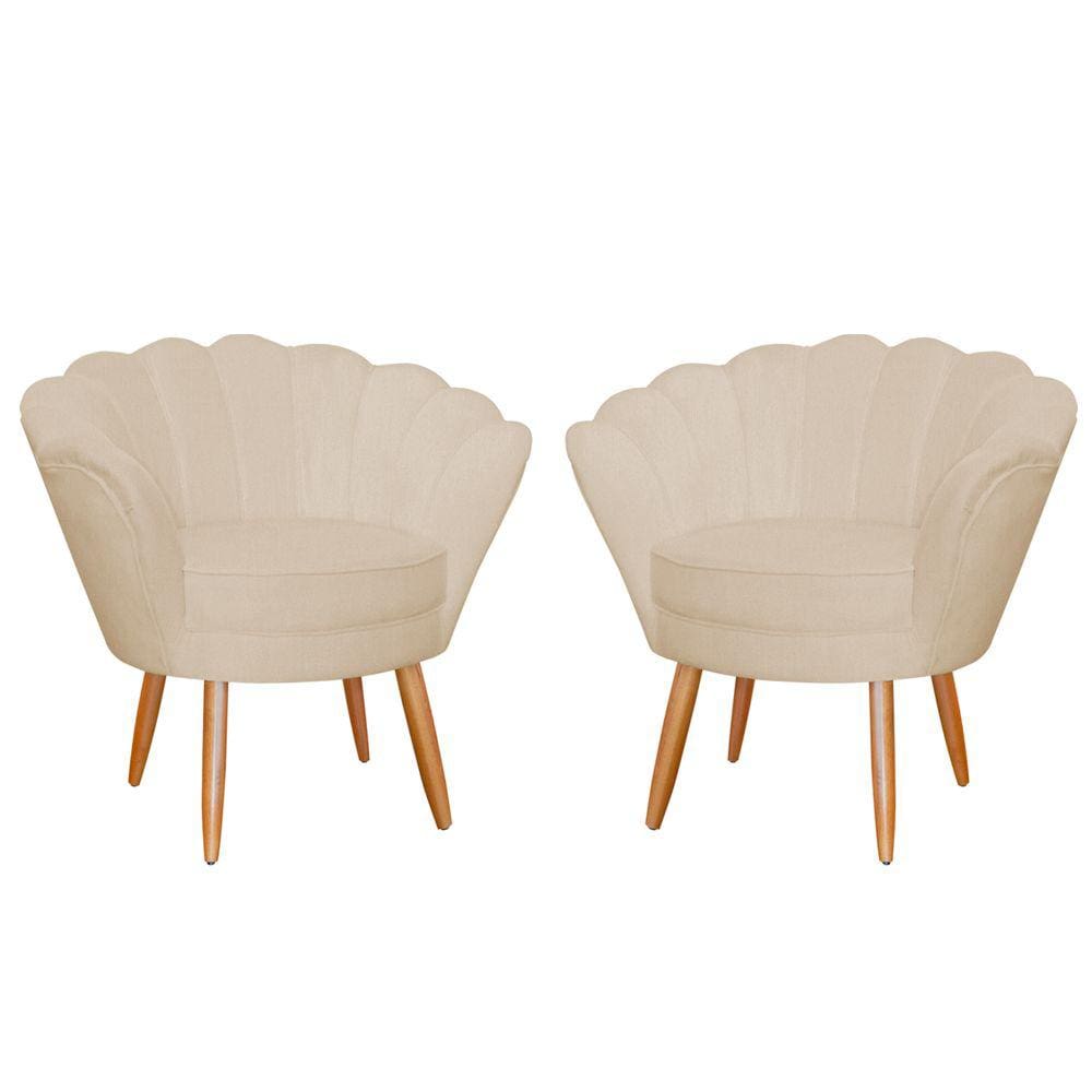 Kit 2 Poltronas Decorativa para Sala de Estar Charm Suede Bege - Montanaris Decor
