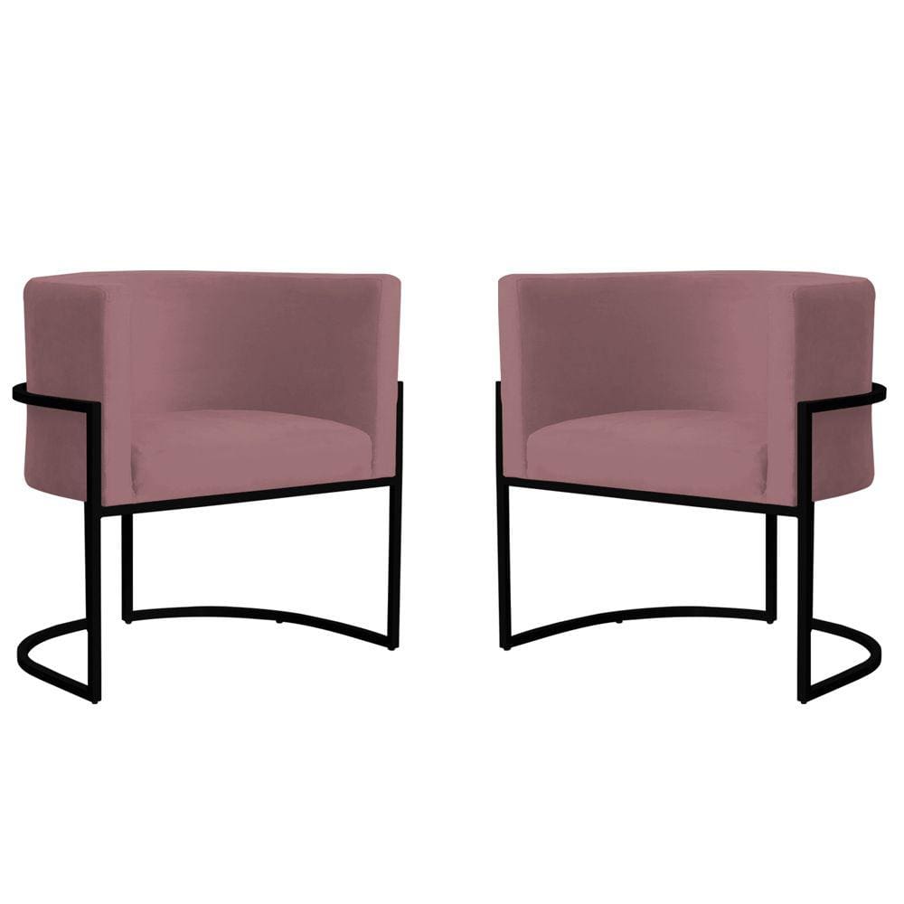 Kit 2 Poltronas Decorativa Sala de Estar Luana Base Preta Veludo Rosê - Montanaris Decor