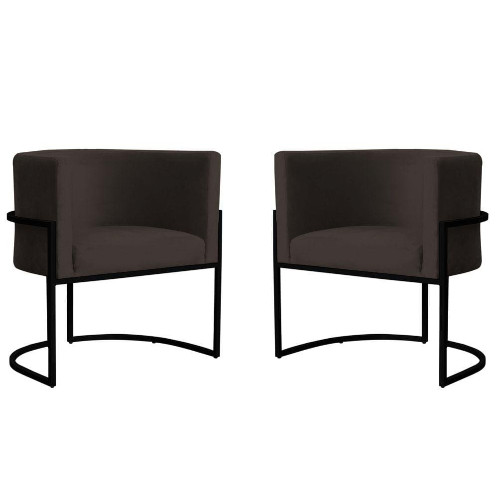 Kit 2 Poltronas Decorativa Sala de Estar Luana Base Preta Veludo Marrom - Montanaris Decor