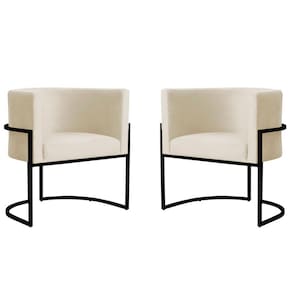 Kit 2 Poltronas Decorativa Sala de Estar Luana Base Preta Veludo Bege - Montanaris Decor