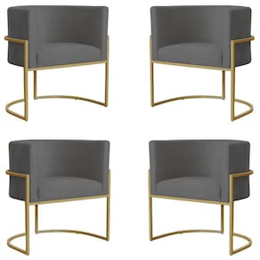 Kit 4 Poltronas Decorativa Sala de Estar Luana Base Gold Suede Cinza - Montanaris Decor