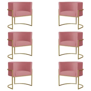 Kit 6 Poltronas Decorativa Sala de Estar Luana Base Gold Suede Rosa - Montanaris Decor