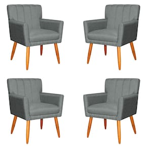 Kit 4 Poltronas Decorativa para Sala de Estar Cecília Linho Cinza - Montanaris Decor