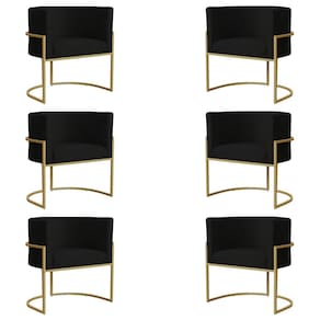 Kit 6 Poltronas Decorativa Sala de Estar Luana Base Gold Suede Preto - Montanaris Decor