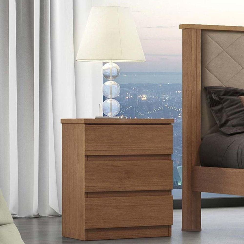 Mesa de Cabeceira com 3 Gavetas - Bari Plus-Cumaru - Móveis Novo Horizonte