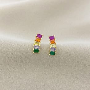 Brinco Fio com Zircônias Retângulares Coloridas