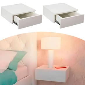 Mesa De Cabeceira Suspenso Aéreo 1 Gaveta Branco Decorativo 2 Unidades