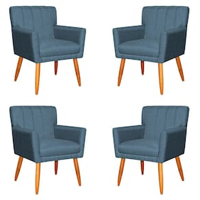 Kit 4 Poltronas Decorativa para Sala de Estar Cecília Linho Azul - Montanaris Decor