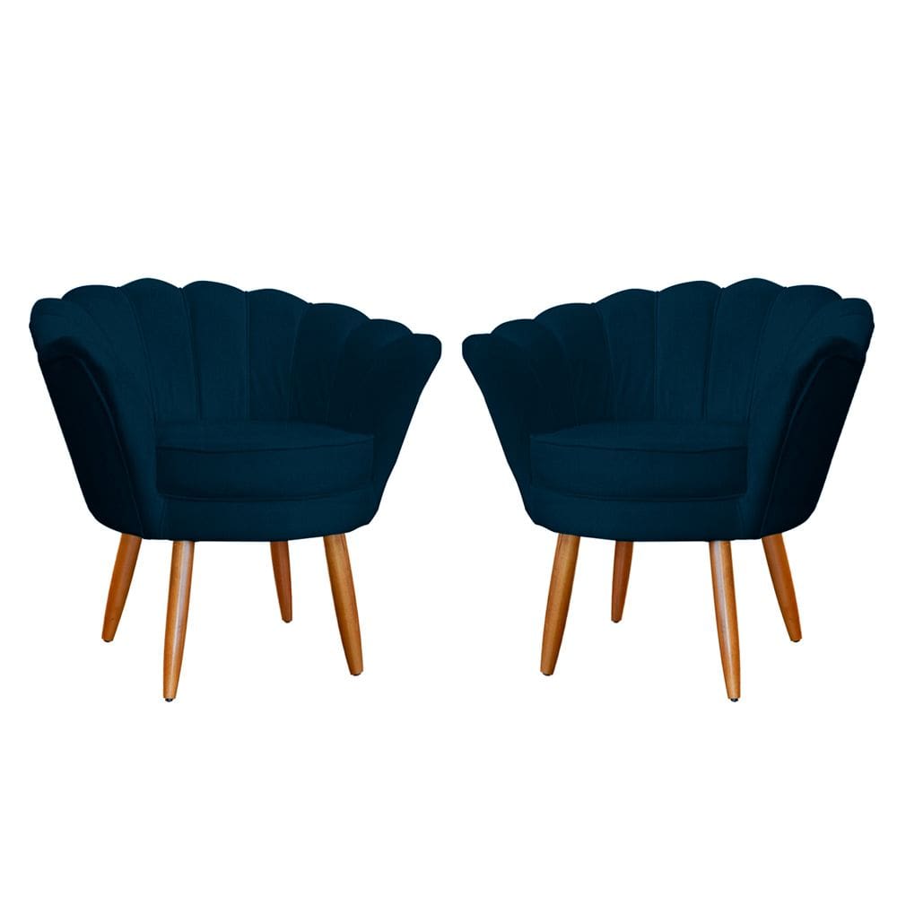 Kit 2 Poltronas Decorativa para Sala de Estar Charm Suede Azul Marinho - Montanaris Decor