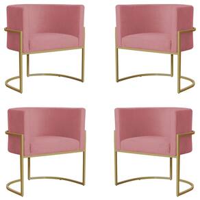 Kit 4 Poltronas Decorativa Sala de Estar Luana Base Gold Suede Rosa - Montanaris Decor