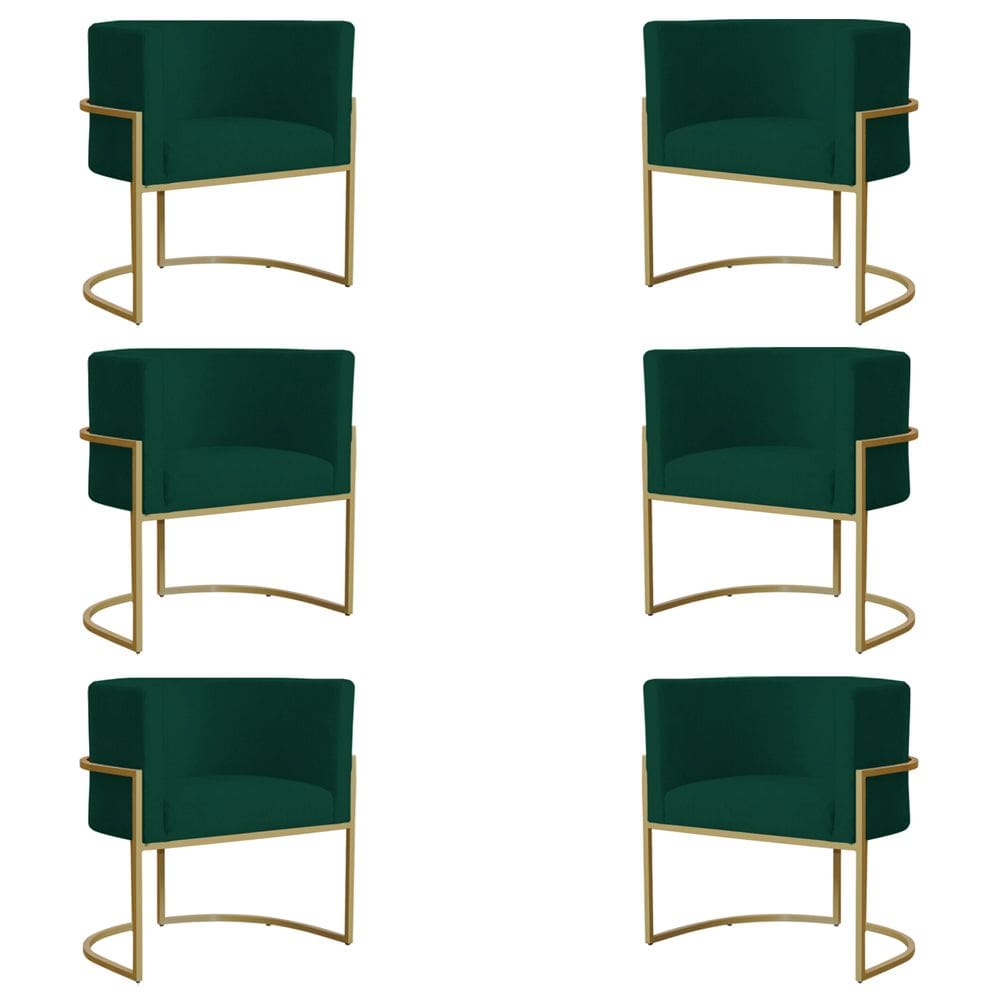 Kit 6 Poltronas Decorativa Sala de Estar Luana Base Gold Suede Verde - Montanaris Decor