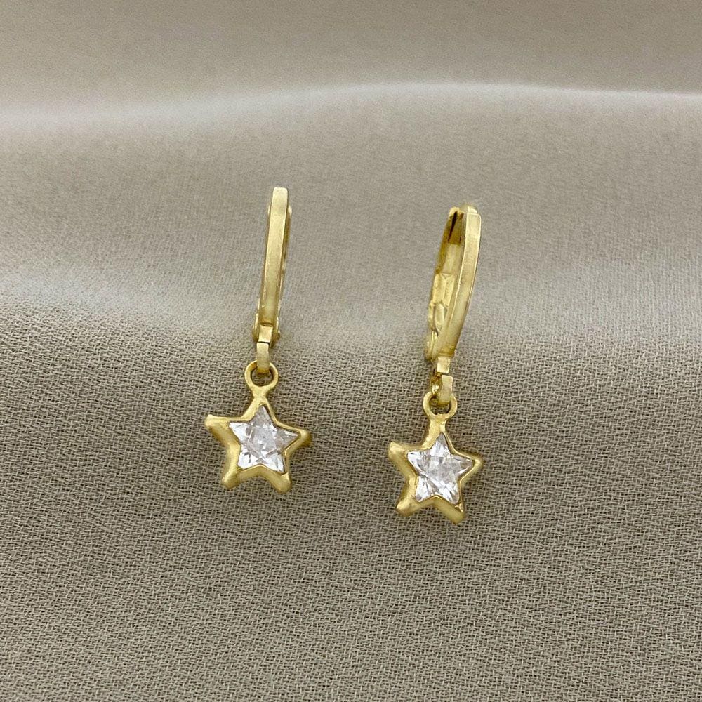Brinco Argolinha com Pingente Estrela Ponto de Luz de Zircônia