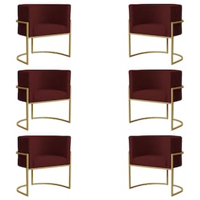 Kit 6 Poltronas Decorativa Sala de Estar Luana Base Gold Suede Bordô - Montanaris Decor