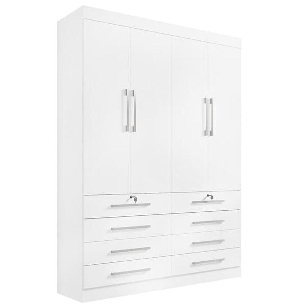 Guarda Roupa Solteiro 4 Portas 6 Gavetas - Mônaco-Branco - Móveis D`Doro