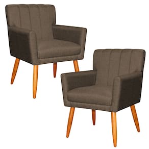 Kit 2 Poltronas Decorativa para Sala de Estar Cecília Linho Marrom - Montanaris Decor