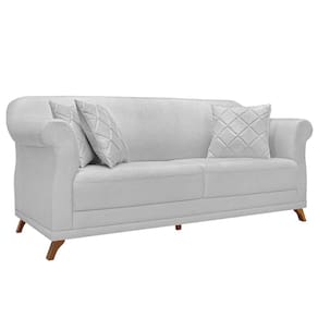 Sofá 3 Lugares para Sala de Estar 220cm Eva Linho Cinza Claro - Montanaris Decor