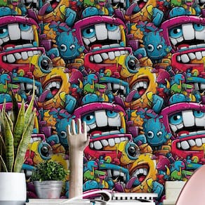 Papel de Parede Gamer 3D Desenho Cartoon efeito Grafite Geek Varias cores decorativo Arte 12m