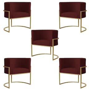 Kit 5 Poltronas Decorativa Sala de Estar Luana Base Gold Suede Bordô - Montanaris Decor