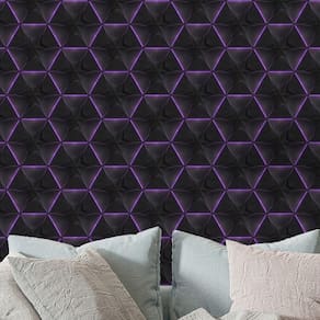 Papel de Parede 3D Auto Adesivo Geométrico Hexagono Luz led Roxa decorativa Quarto Sala 18m