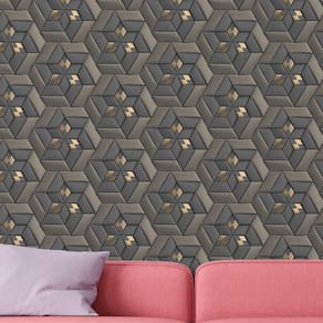 Papel de Parede 3D Auto Adesivo Geométrico Triangulos Preto e dourado Lavavel quarto sala 3m