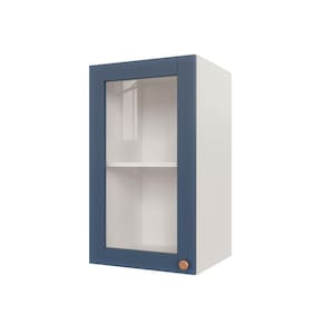 Armário Aéreo 1 Portas 40cm com Porta de Vidro Arizona Cabecasa Madeiramadeira Branco/Azul