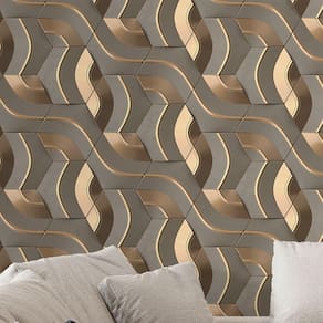 Papel de Parede 3D Auto Adesivo Geométrico Labirinto Fio Dourado decorativo Quarto Sala Cozinha 18m