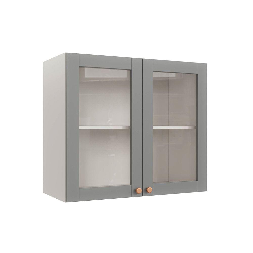Armário Aéreo 2 Portas 80cm com Porta de Vidro Arizona Cabecasa Madeiramadeira Branco/Cinza