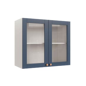 Armário Aéreo 2 Portas 80cm com Porta de Vidro Arizona Cabecasa Madeiramadeira Branco/Azul