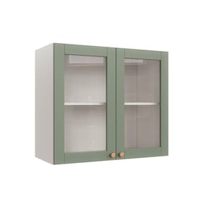 Armário Aéreo 2 Portas 80cm com Porta de Vidro Arizona Cabecasa Madeiramadeira Branco/Menta