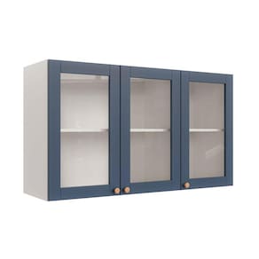 Armário Aéreo 3 Portas 120cm com Porta de Vidro Arizona Cabecasa Madeiramadeira Branco/Azul