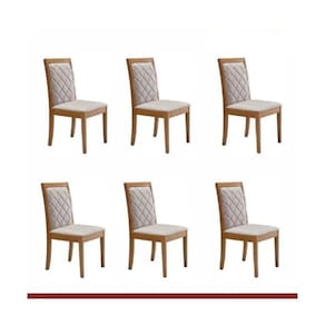 Conjunto 6 Cadeiras Estofadas Berlim Espresso Móveis Cinamomo/Bege