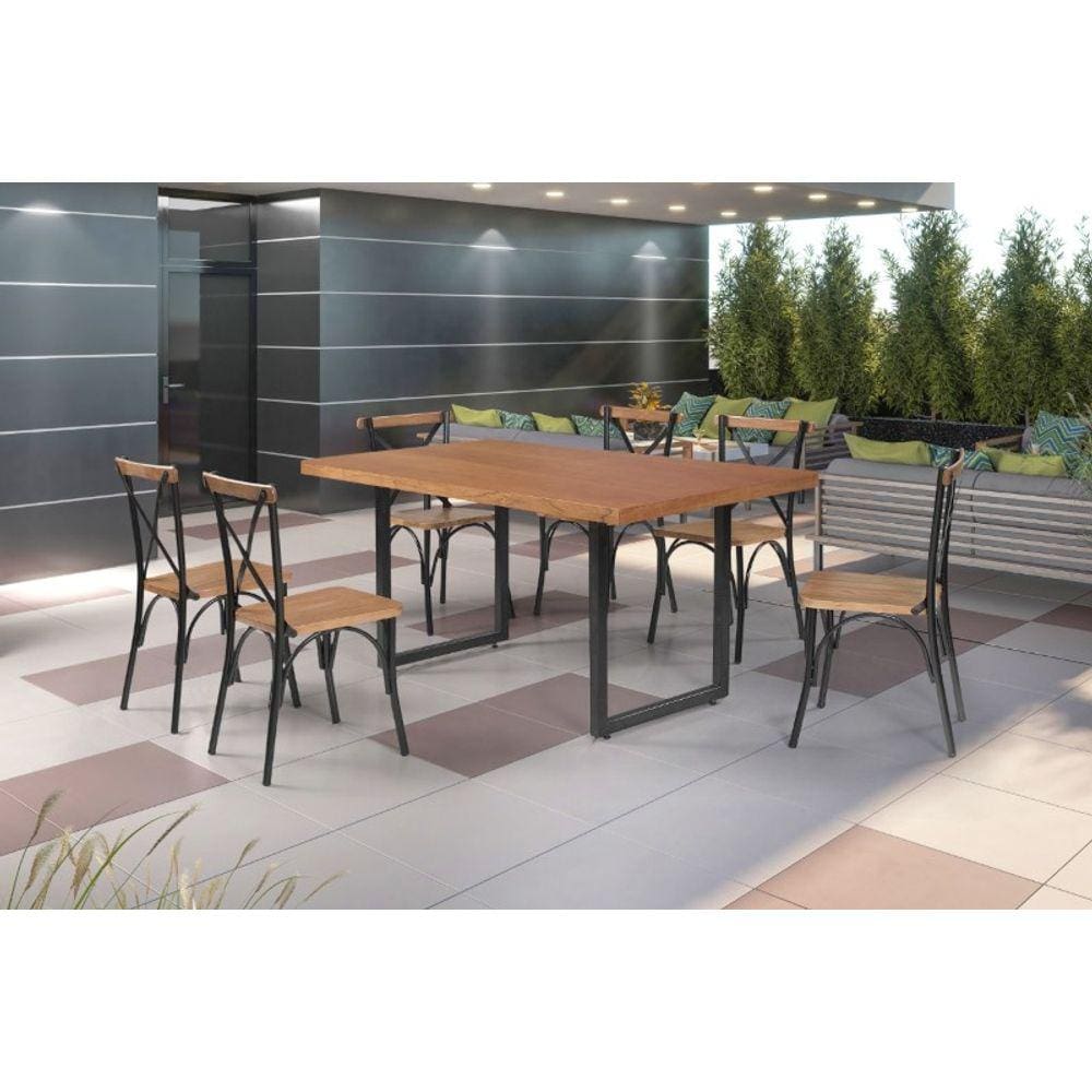 Conjunto de mesa para área externa 6 cadeiras 1,60x0,90m - Lais - Metal Art