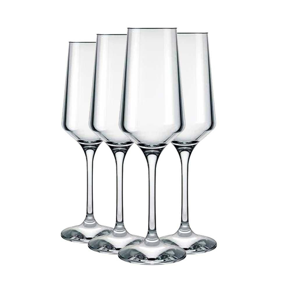 Jogo 4 Taças Flute Brunello 225ml Espumantes Vidro Cristalino Nadir